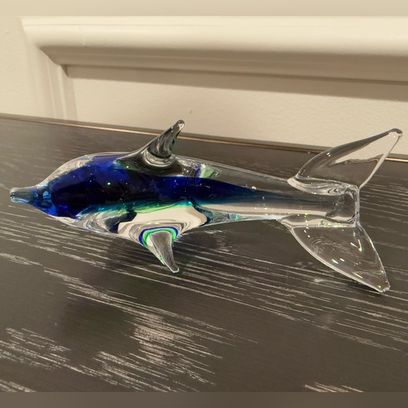 HandBlown Art Glass Green Blue Dolphin Figurine Paperweight - Picture 2 of 3